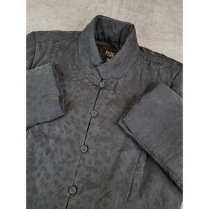 NWOT Eileen Fisher Jacket Women M Black Pet Jacquard Silk Paded Floral Lined